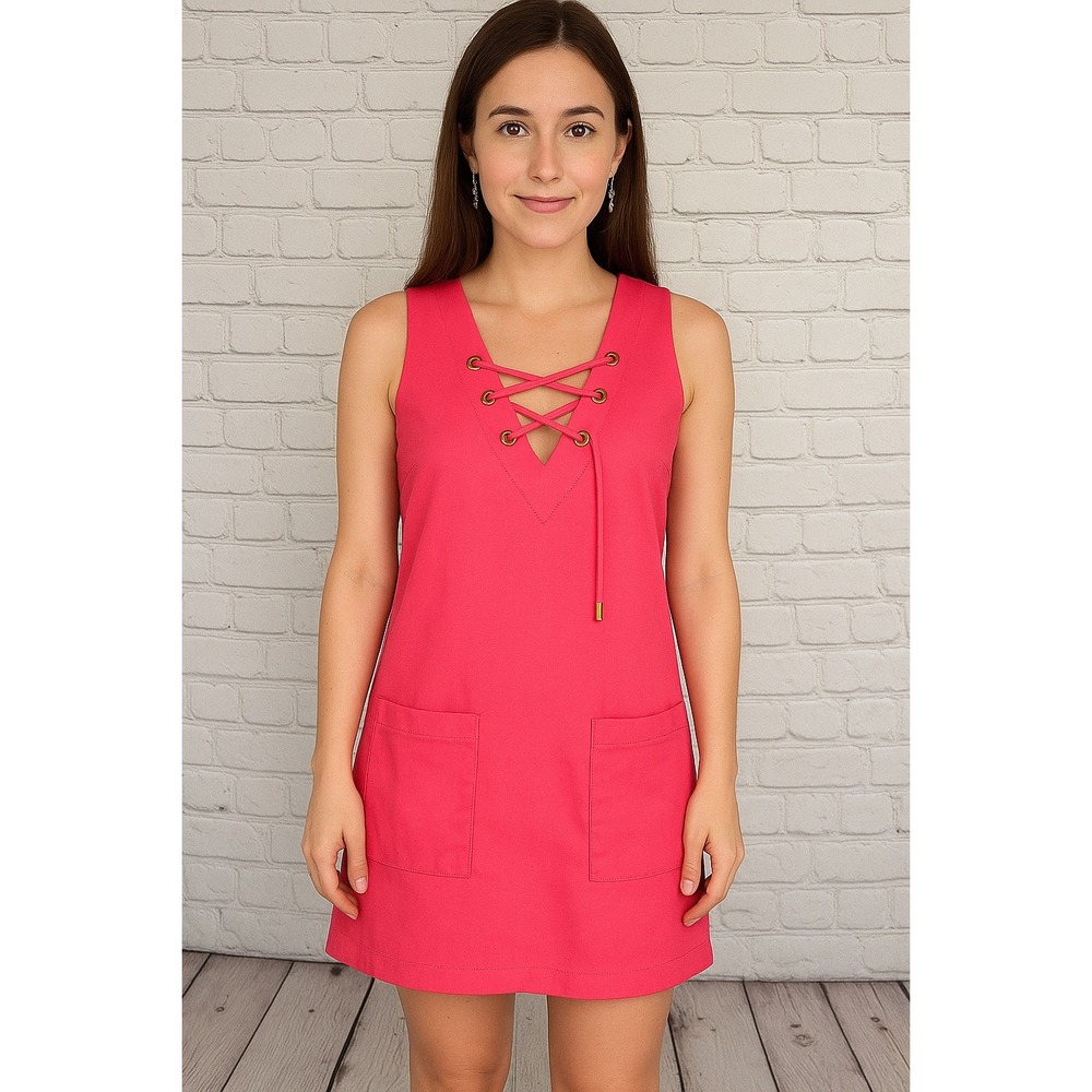 Calvin Klein Lace‎ Up Mini Dress Sleeveless Pockets Casual Pink Size OP